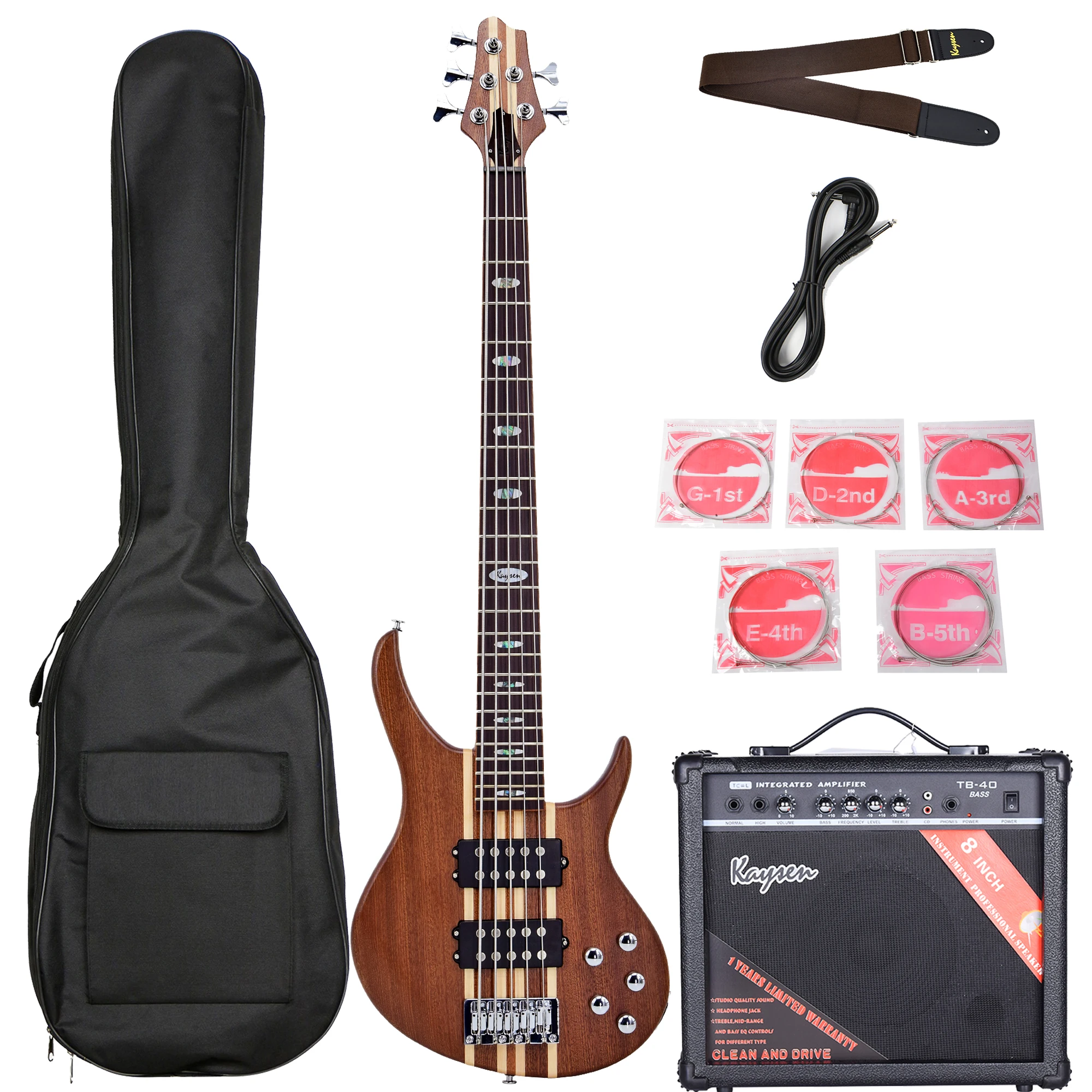 Wholesale High Quality Conjoined Bass 5strings Electric Bass Kit With 40w Amplifier, Strings Set, Belt