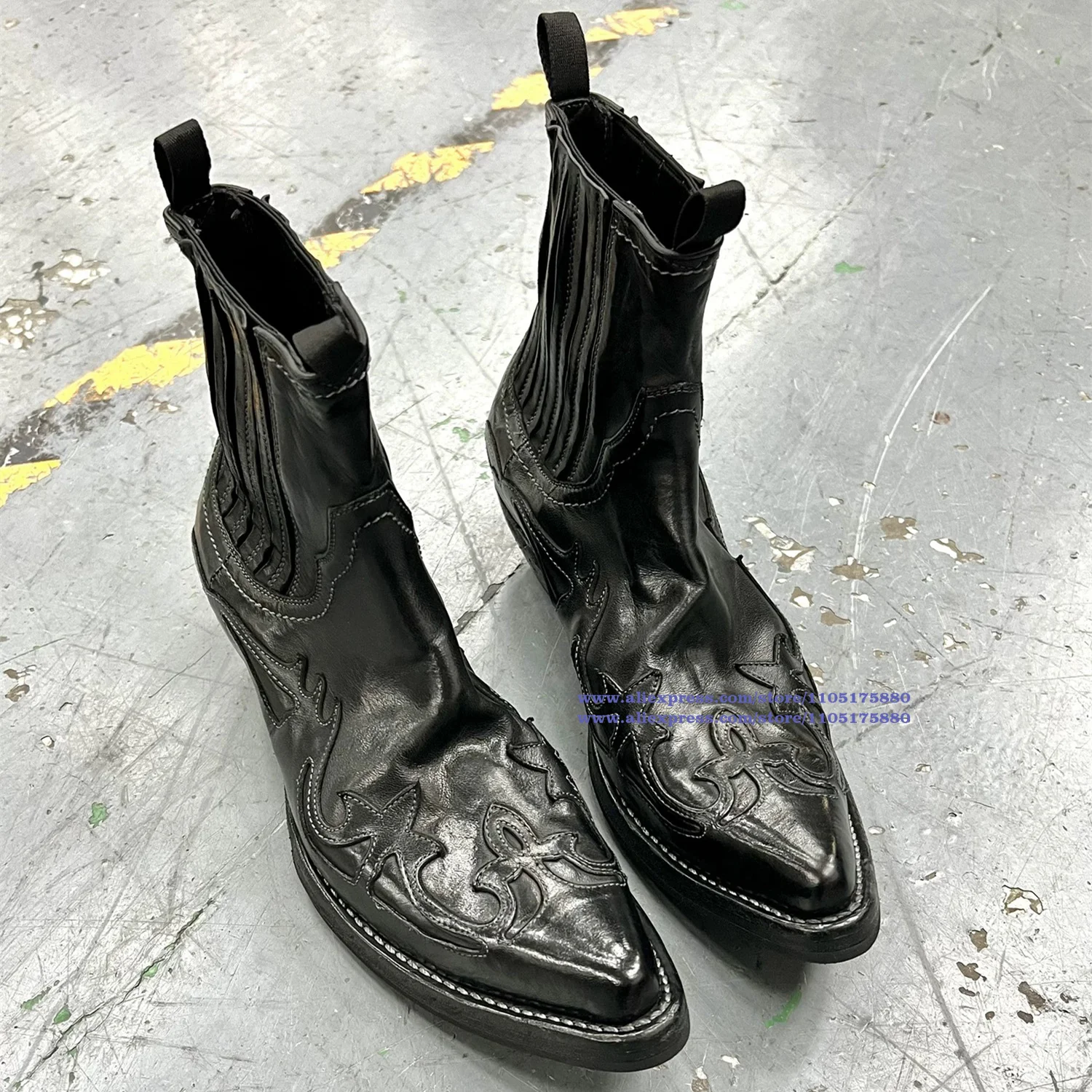 المطرزة تشيلسي الأحذية جلد أسود الرجال الأحذية مدبب تو الكاحل الجوارب العصرية الفاخرة مصمم أحذية رجالي بوتاس موهير