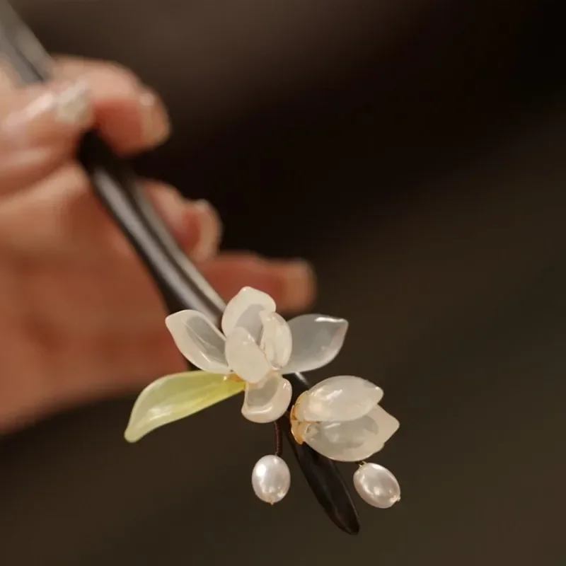 Chinese Vintage Wooden Hair Stick Step Shake Tassel Women\'s Ancient Hanfu Hair Accessories Orchid Hairpin Hairpin