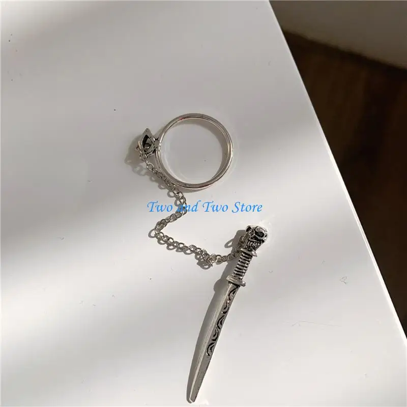 HX6F Trendy Medieval Knight Chain Ring Band Versatile Index Ring for Birthday