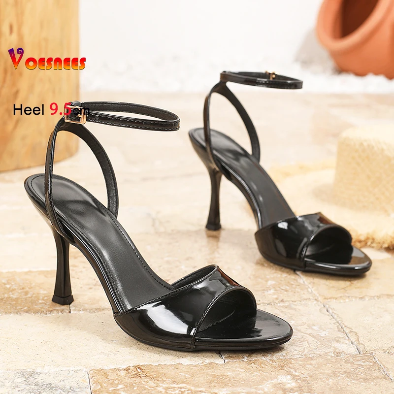 

Simple Style 9.5CM Cross Strap Black Sandals For Women Daily Outdoors Walking Shoes Plus Size 46 Summer High Heels Sandals Mujer