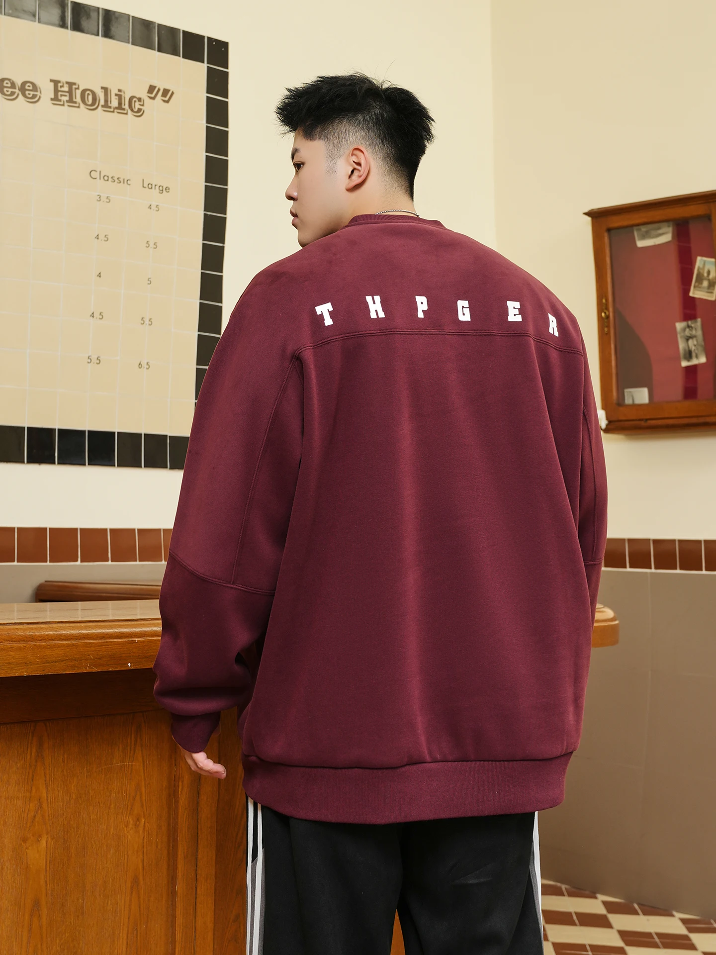 

the Pang Men's Oversized Hoodie Winter Faion Print round Ne Fce Casual Loose Top Cotton Polyester Blend Long Sve