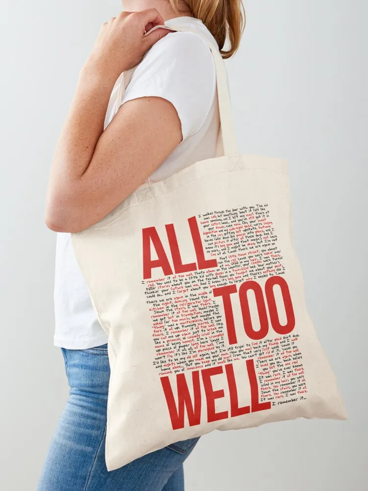 All Too Well (all lyrics) in White Tote Bag hand bag ladies Handbags women woman shopping bag shopper bags