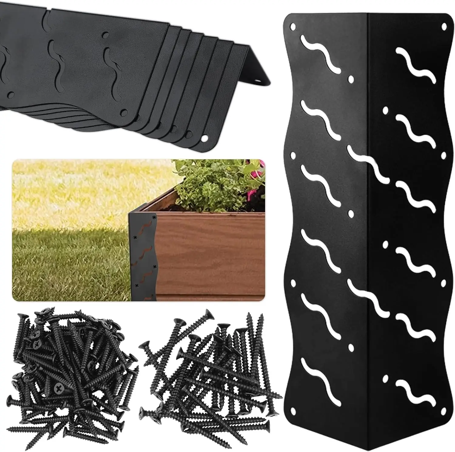 

Set of 8 Raised Garden Bed Corner Brackets with Wood Screws, Rust Resistant Metal Connectors 11" x 3" x 3" for 20"-24" Beds, Rai
