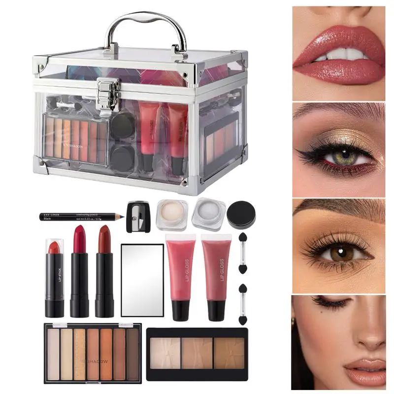 Kit de maquillage étanche pour débutants, coffret cosmétique, ensemble complet, palette de fards à barrage, correcteur, rouge à lèvres brillant Jules