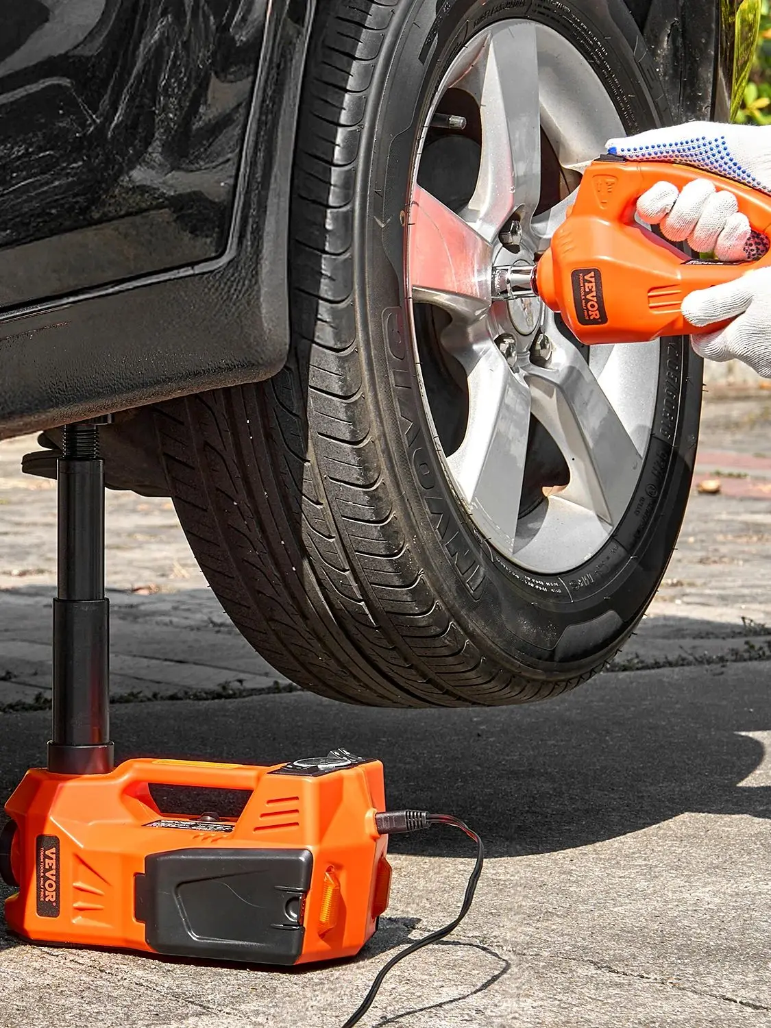SucceBuy elektrische autokrik, 5T elektrische schaarkrik met ingebouwde inflator 12V bandenwisselaar met LED-licht voor sedan SUV-vrachtwagen - afbeelding 2