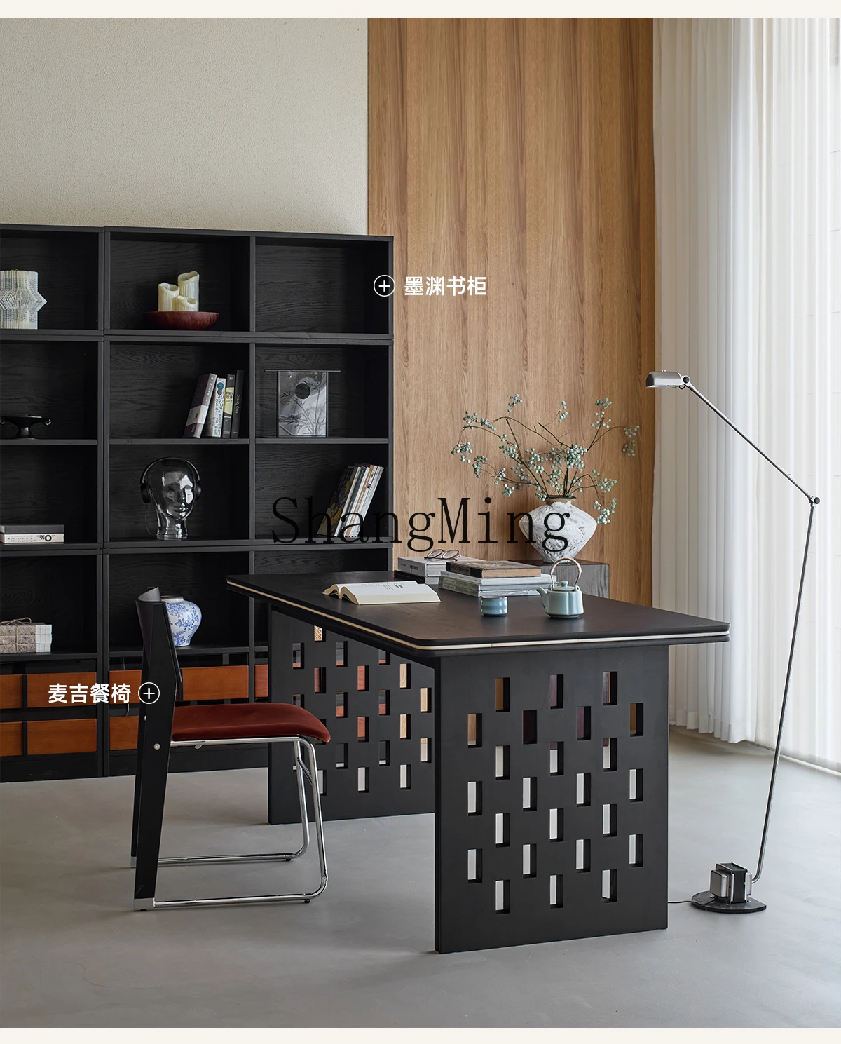 

CL light sandalwood retro solid wood desk home living room black ash wood long table