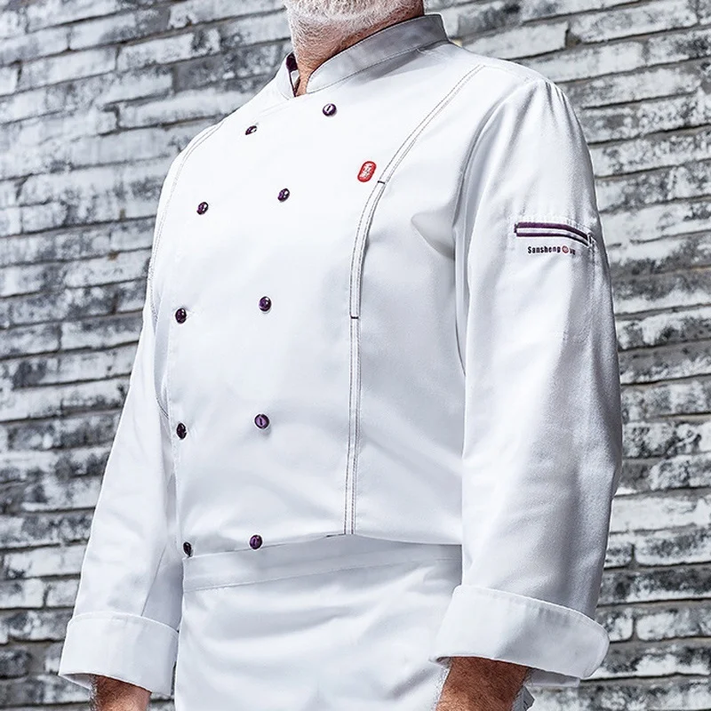 Chaqueta de Chef Unisex, abrigo de cocinero de manga larga, ropa de cocina, uniforme de camarero de restaurante de pastelería