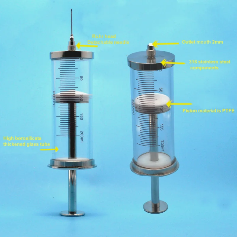 Imagem -05 - Grande Amostra de Correspondência da Bomba de Seringa de Vidro da Tensão do ar da Seringa Hermética Gastight da Precisão da Seringa 200ml com Pistão de Ptfe 200ml