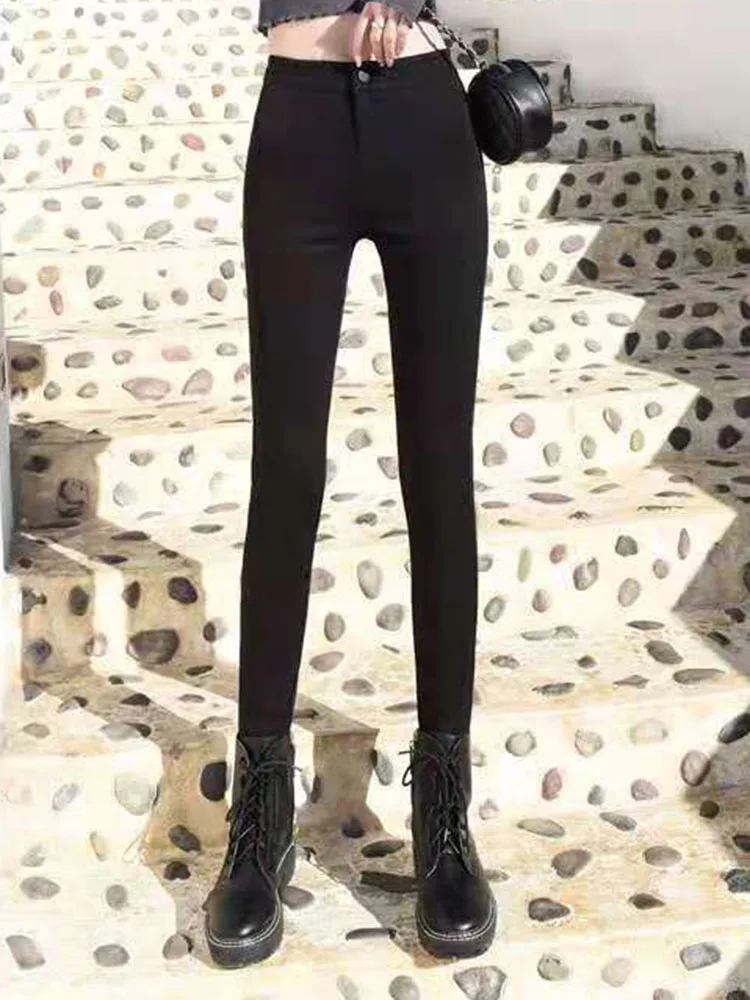 Femmes maigre Stretch crayon jean mode coréenne taille haute Vintage mince Denim pantalon printemps automne nouveau Streetwear solide Vaqueros
