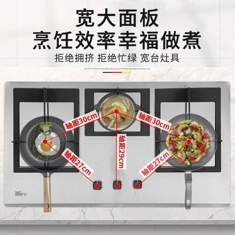 Must - Tem fogão a gás embutido para casa: três queimadores, aço inoxidável, gás liquefeito e gás natural compatível