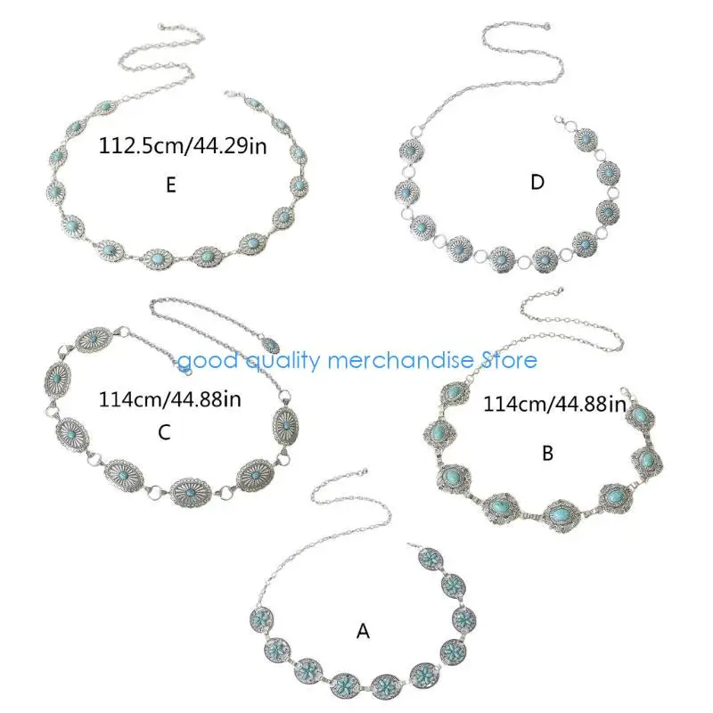 Y5JD Rantai Pinggang Pirus Rantai Perut untuk Gaun Rantai Conchos Sabuk Rantai Pinggang Wanita