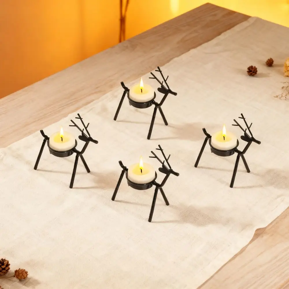Standing Christmas Reindeer Tealight Holders Elegant Rust-Proof Tea Light Candle Holders Stable Iron Metal Xmas Decor Festivel