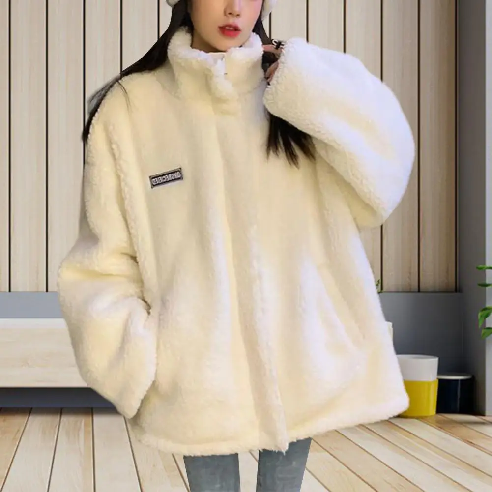 Autumn Winter Fleece Jacket Women Wear Thickened Warm Zip Long Sleeve Double Sided Fleece Coat Pockets Outdoor Coat