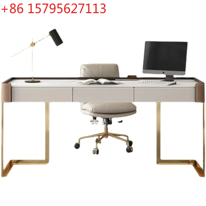 

Элитный письменный стол из каменной плиты и седельной кожи, итальянский современный минималистичный дизайнерский стол