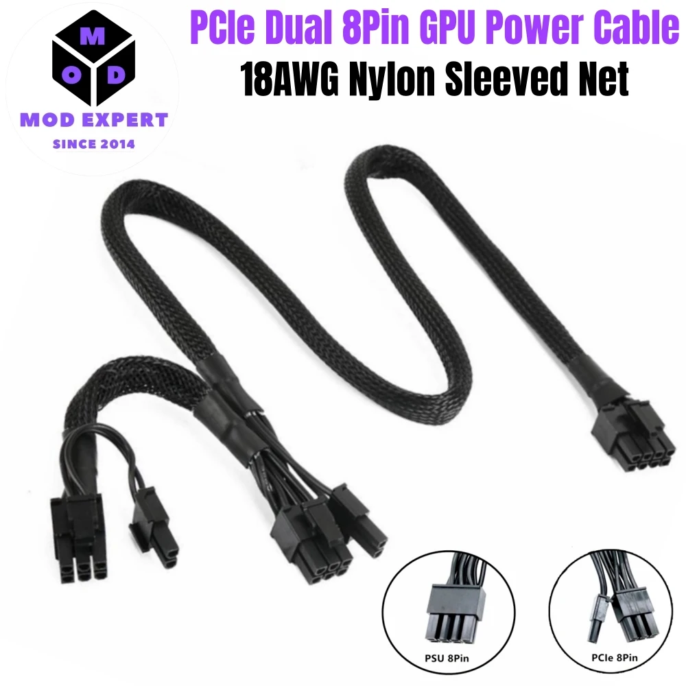 

PCIe Dual 8Pin 6+2Pin Sleeved Net, GPU Power Cable for Corsair CX430, CX450, CX500, CX600, CX650, CX750 CX Type 3 Modular Power