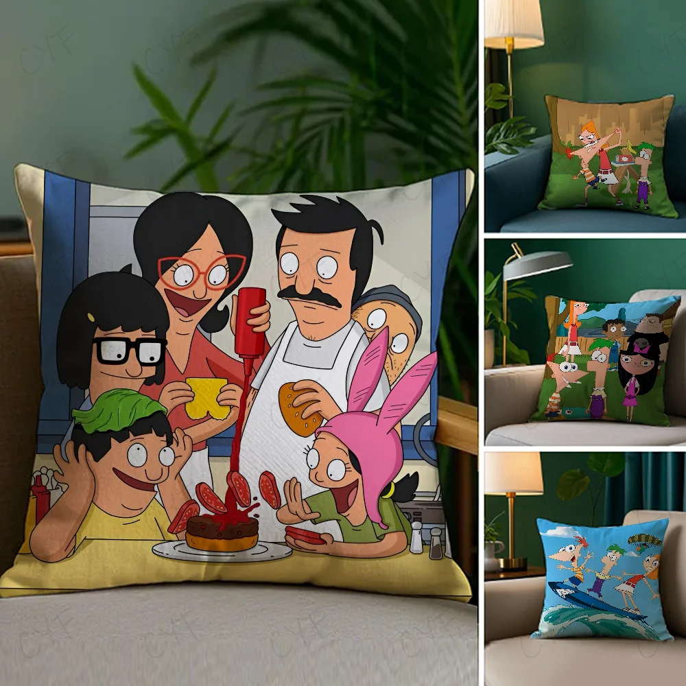 

Phineas and Ferb anime Pillow Case Anti-dustmite Pillowcase Invisible zipper silky short plush Sofa cushion cover