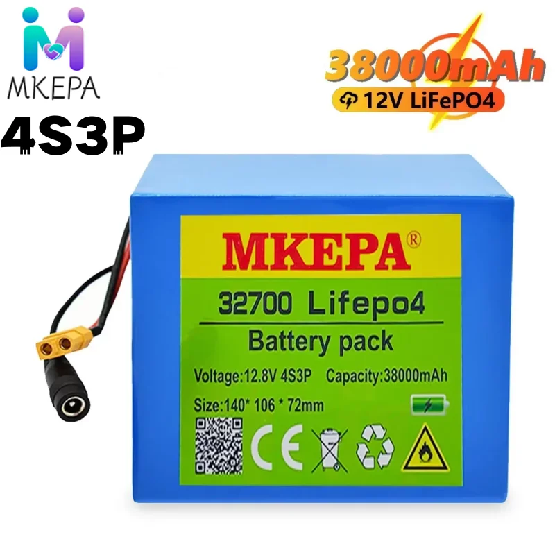 32700 Lifepo4 Battery Pack 4S3P 12.8V 38000mAh 4S 40A 100A Balanced BMS for Electric Boat and Uninterrupted Power Supply 12V