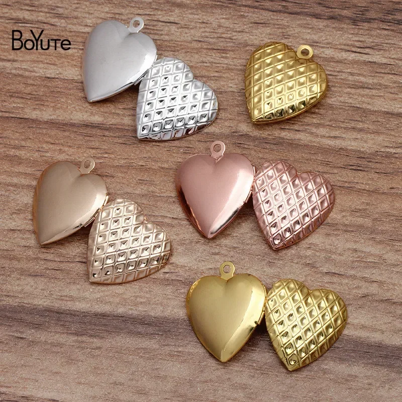 BoYuTe (10 Pieces/Lot) 20*23*4MM Metal Brass Heart Floating Locket Charms Pendant Diy Hand Made Open Photo Locket Jewelry