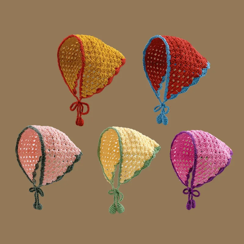 Französischer pastoraler Stil, gestricktes, florales Dreieck-Kopftuch für Mädchen, personalisiertes Kopftuch für Fotoshootings mit Bindeband, 3D-Blumen-Haarband – Detail 13
