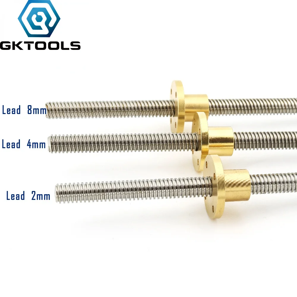 

304 stainless steel T12 screw length 600mm lead 2mm 3mm 4mm 8mm trapezoidal spindle 1pcs With brass nut