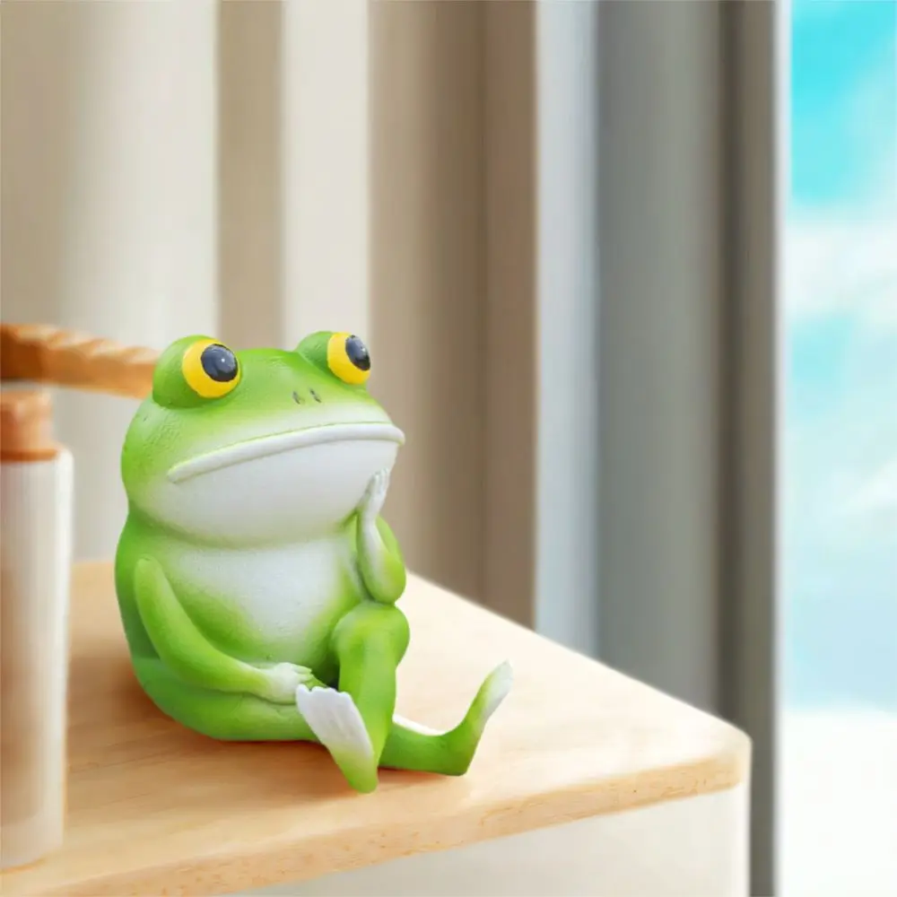 

Frog Sculpture Cartoon Think Frog Figurine Resin Crafts Cute Small Frog Statue Handicraft Animal Ornament Bonsai Decoration