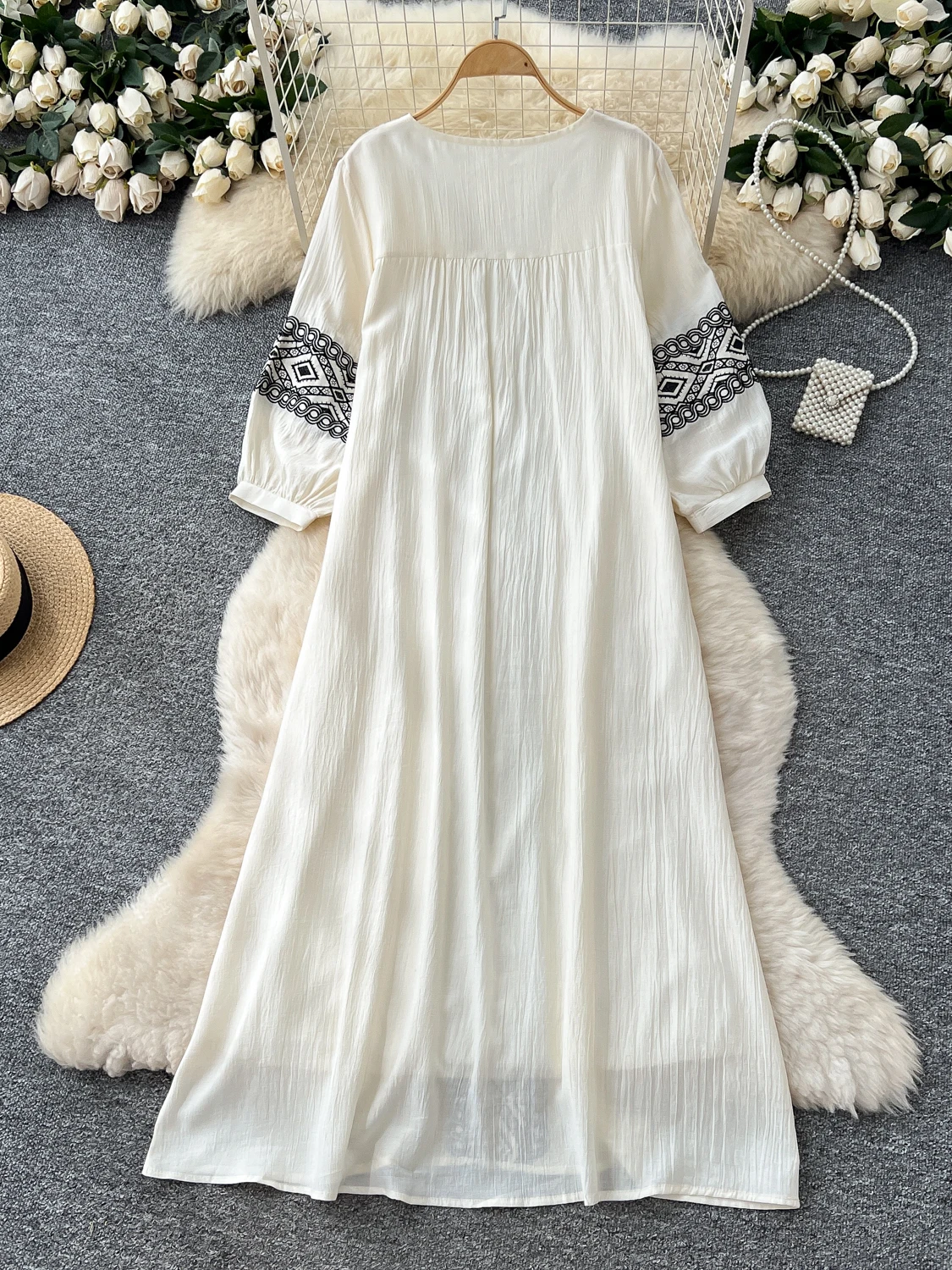 Vestido Midi Estilo Étnico Retro para Mujer, Hoado, con Cinturón, Diseño Sensual, Falda Amplia, Versión Coreana, Cintura Al...