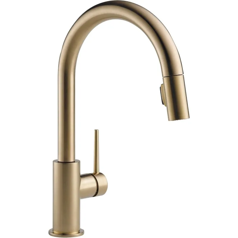 Keran dapur Delta Trinsic Gold Faucet, keran dapur dengan Pull Down Sprayer, keran wastafel dengan magnetik Docking kepala semprot