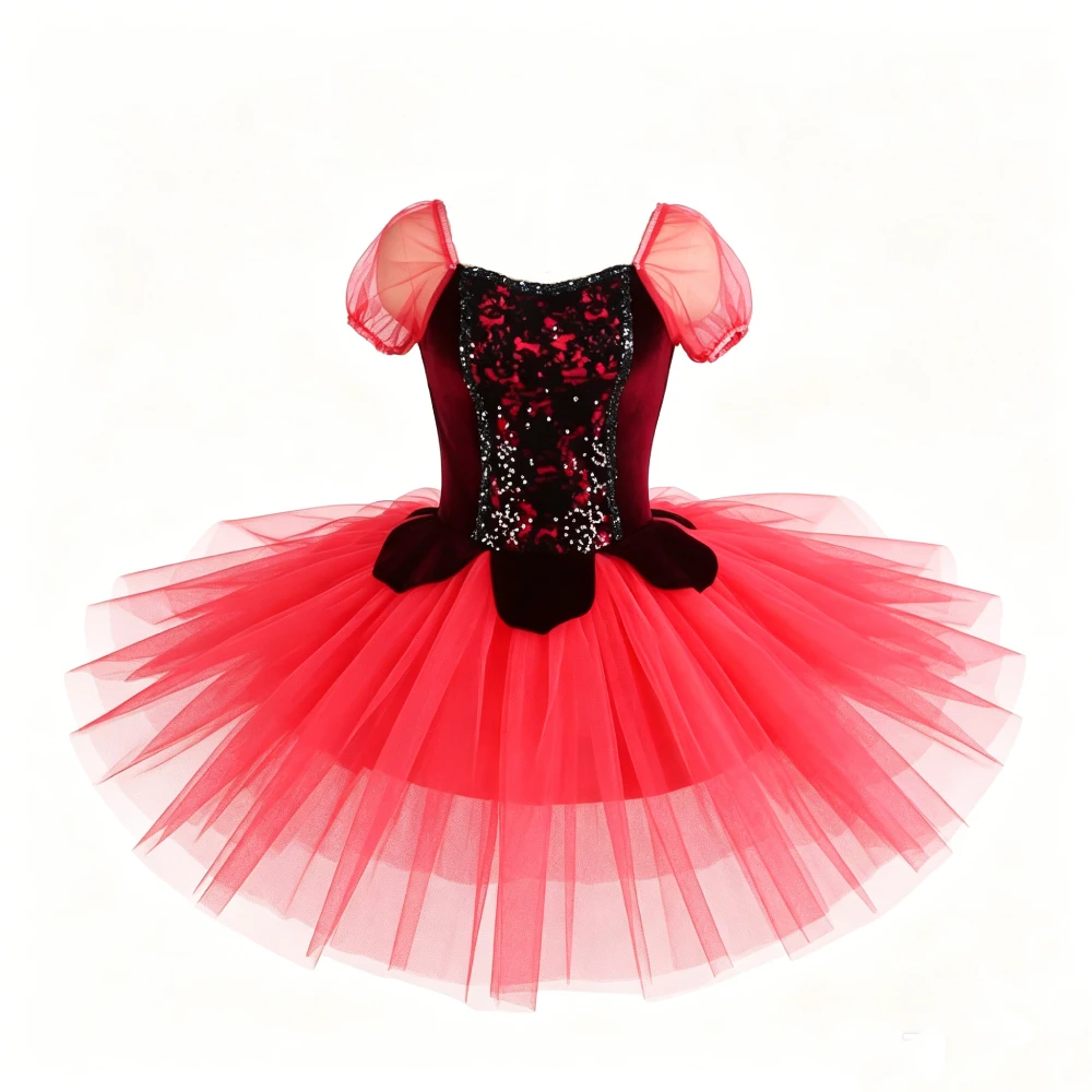 

Rose Red Velvet Tulle Ballet Tutu Skirt for Women Girls Stage Performance Competition Dancewear 20121