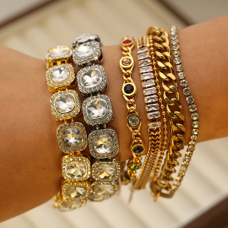 GANPUP 316L Edelstahl Große Glänzende Zirkonia Armband Armreif Für Frauen Männer Wasserdicht Chunky Kubanischen Kette Handgelenk Schmuck Geschenk – Detail 4
