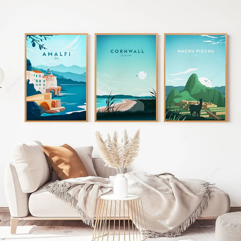 ملصق مدينة السفر ، المناظر الطبيعية السياحية ، قماش اللوحة ، جدار الفن ، صورة ديكور المنزل ، ساحل أمالفي ، اسكتلندا ، النمسا ، لندن #2