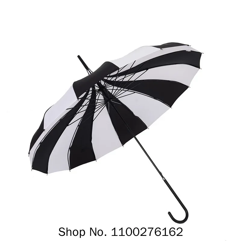 10pcs Creative Design Black And White Striped Golf Umbrella Long-handled Straight Pagoda Umbrella