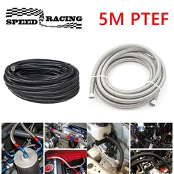5M PTFE Universal Racing Hose AN4-AN12 Stainless Steel Braided Brake Hose Fuel Oil Line Oil Cooler Car Hose Pipe Black Silver
