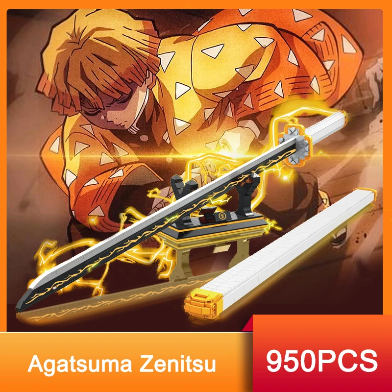 956PCS Demon Slayer Agatsuma Zenitsu Sword Building Blocks Anime Ninja Knife Weapon Toy Katana Model Assemble Bricks Kids Gifts