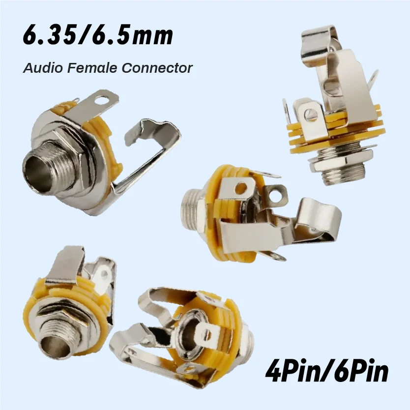 

Female Connectors Terminals 6.35mm Mono Stereo Panel Mount Socket 4/6Pin with Solder Terminals
