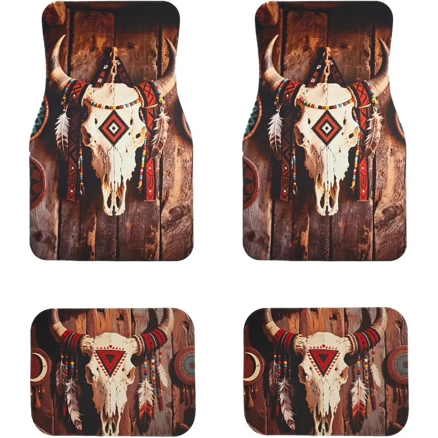 

Автомобильные коврики Native American, комплект из 4 предметов, техническая ткань, резиновый материал, этнический арт-дизайн, нескользящая водонепроницаемая передняя часть 26,8x17,3, задняя часть