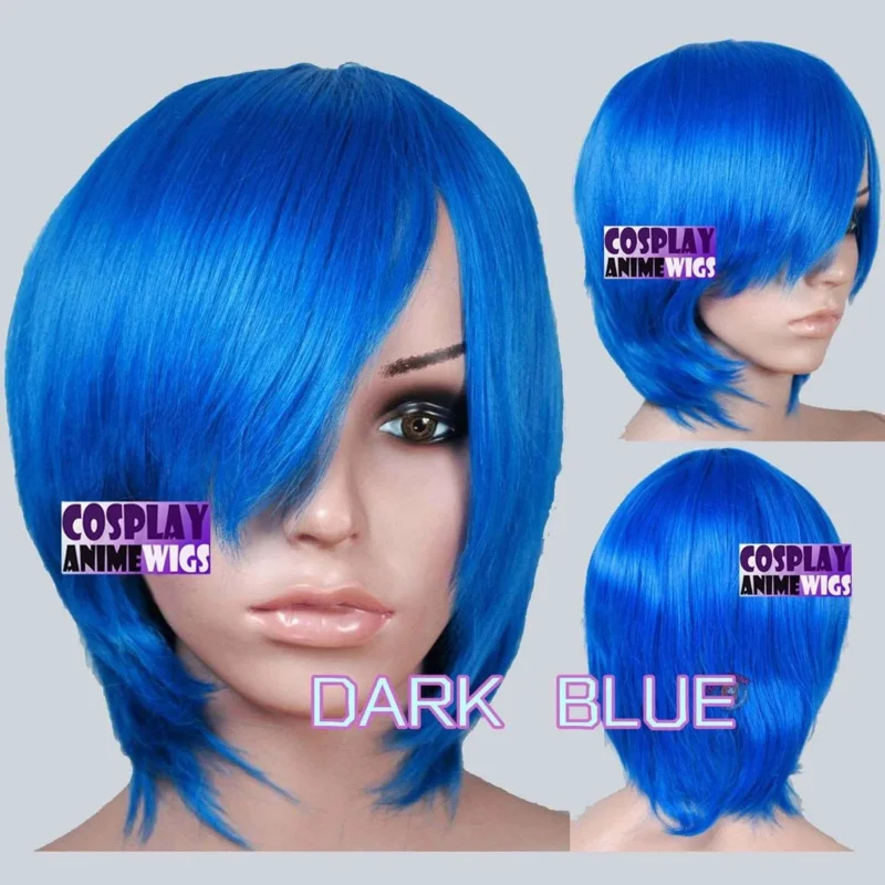 

40cm dark blue heat insulating long bang layer base cosplay wig 65_512