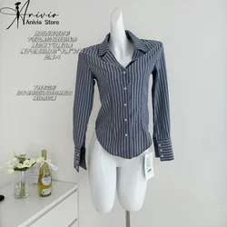 New Chic Striped Long Sleeve Shirt Classic Simple Single Breasted Lapel Collar Blouse Women Fashion Casual Blouses 2024 Spring