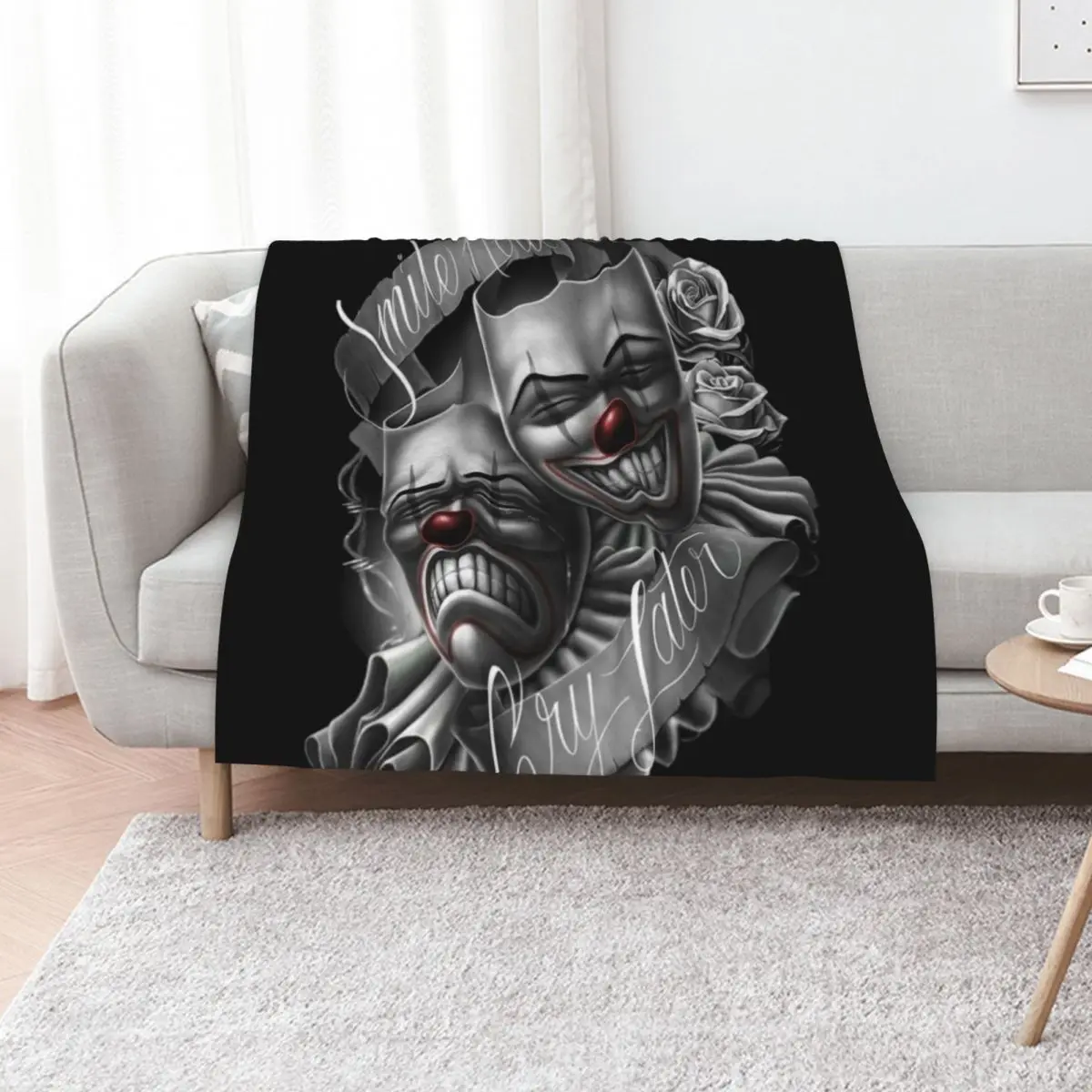 

Smile now cry later clown faces Throw Blanket Camping blankets ands Thin Weighted Blankets