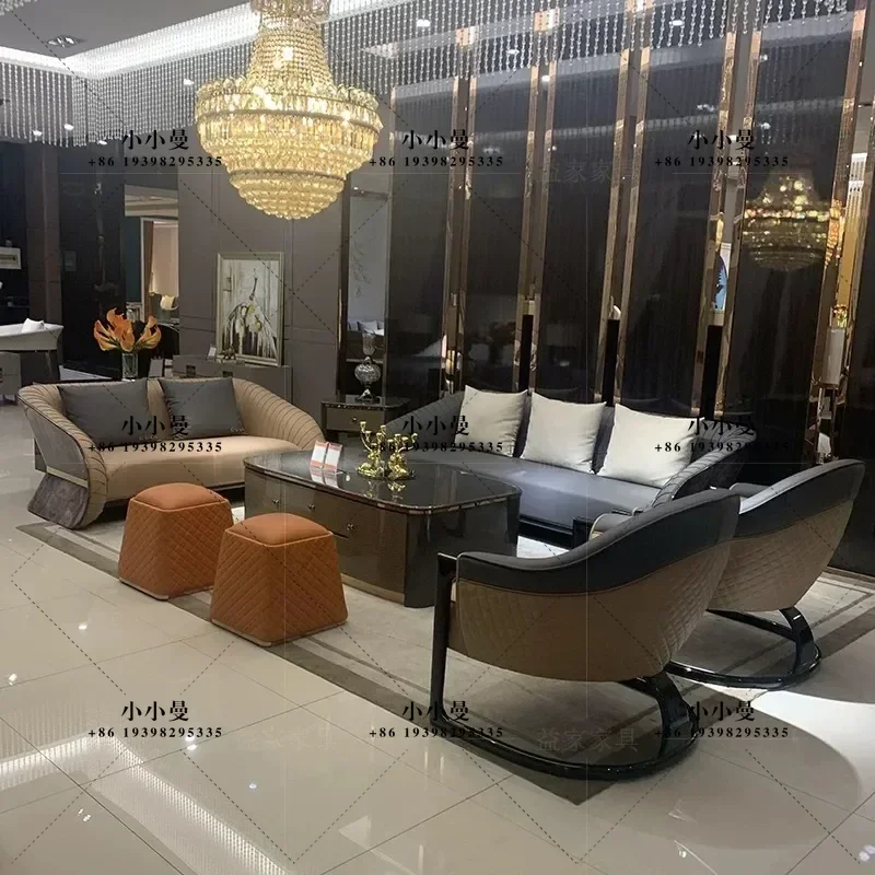 Italian Light Luxury Leather Sofa Modern Matte Finish Large Apartment Villa High End Living Room Solid Wood Frame Furniture