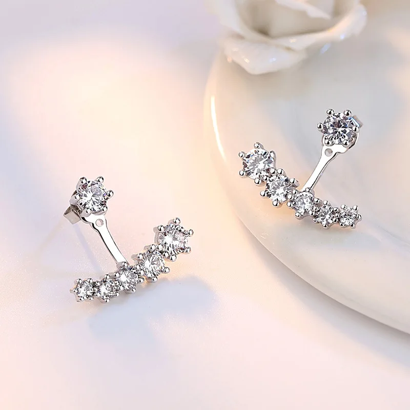 Women's 925 Silver Needle Shiny CZ Zircon Stud Earrings, Birthday Gift