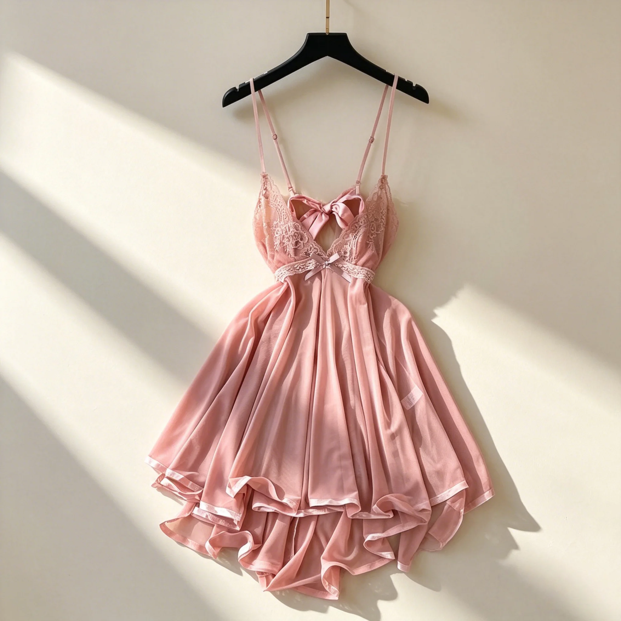 Damen Hotsweet Minikleid V-Ausschnitt Trägerkleid mit Weitem Saum Spitzenbesatz Sexy Club Dating Party Bequemes Prinzessinnenkleid Rosa Trend Y2K Neu