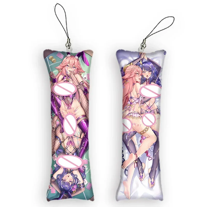 Fashion4x12cmGenshin Impact Dakimakura Mini Keychain Cute Anime KeyChain Yae Miko Raiden Shogun Decor Pendant Gesnhin Fans Gift