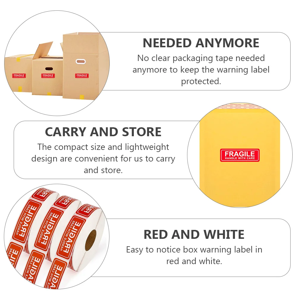 500pcs Warning Label Sticker Fragile Handle Care Packaging Self Adhesive Mailing Labels Perforated Lightweight Red White