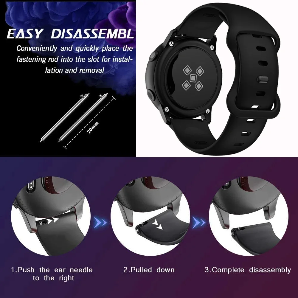 Pulseira de relógio de silicone 20mm 22mm para samsung galaxy watch active 2 watch 3/4/5 pro 45mm s3 pulseira galaxy watch 7 6 banda oficial