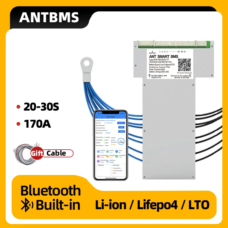 

ANT BMS 20S 21S 22S 23S 24S 25S 28S 30S Continuous 170A Peak 425A Li-ion Lifepo4 LTO Battery 60V 72V 84V 96V Smart Balance Board