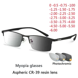 Photochromic Eye Glasses Men Women Myopia Eyeglasses Finished Glasses Students Short Sight Eyewear 0 -0.5 -1 -1.25 -1.5 -1.75 -6