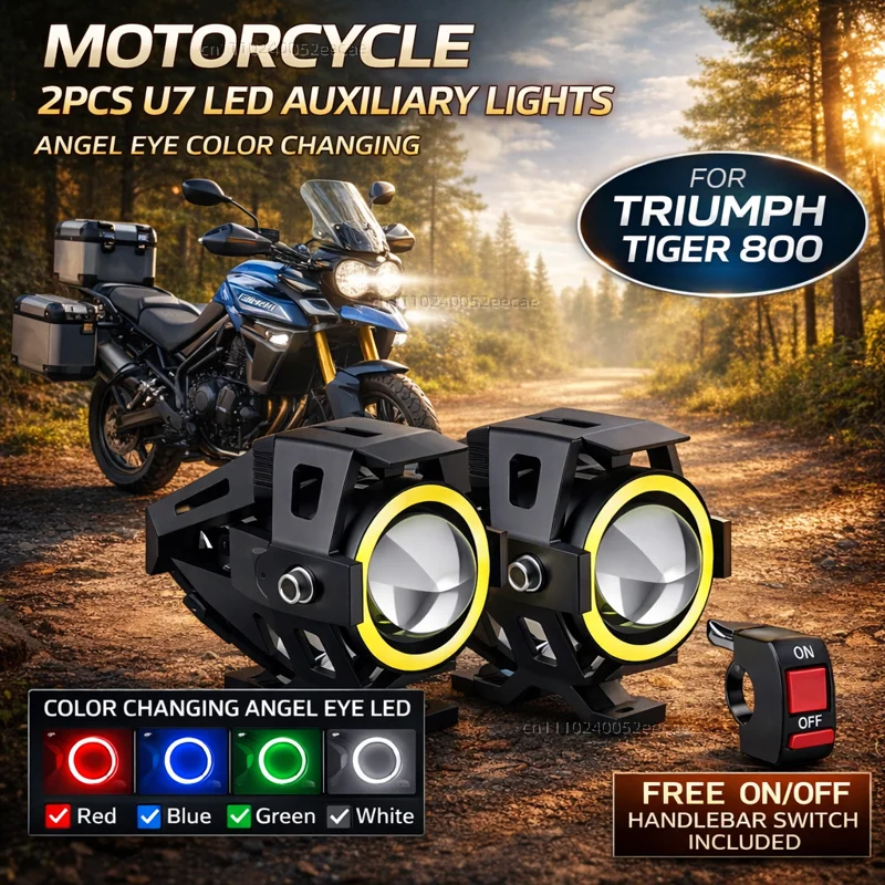 Waterproof Motorcycle LED Headlight 3000LMW U7 Motorbike LED Driving Fog Spot Light with Switch For Triumph Tiger 660 800 900 GT