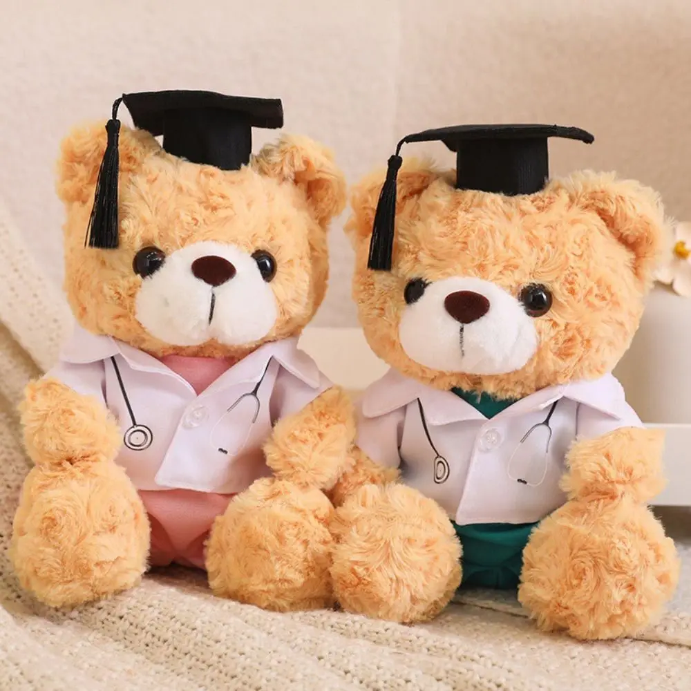 Stuffed Toy Doctor Cap Graduation Bear Doll Cartoon Soft Doll Bachelor Bear Plush Toy Sitting With Doctorial Hat