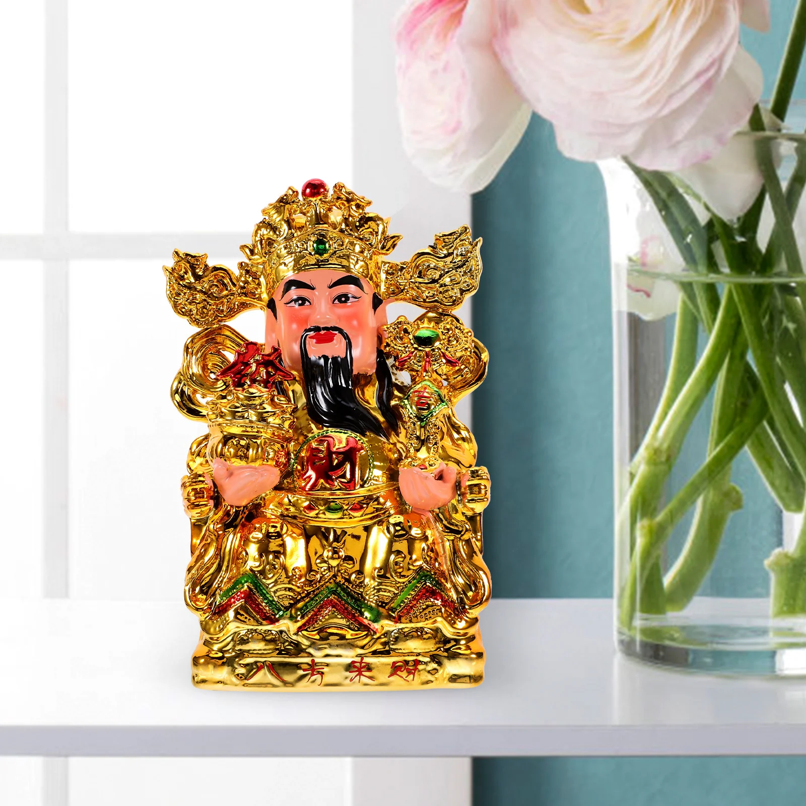 

Gold Plated God of Wealth Ceramic Desktop Statue Decorative Ornament Chinese Style Feng Shui Lucky Sculpture